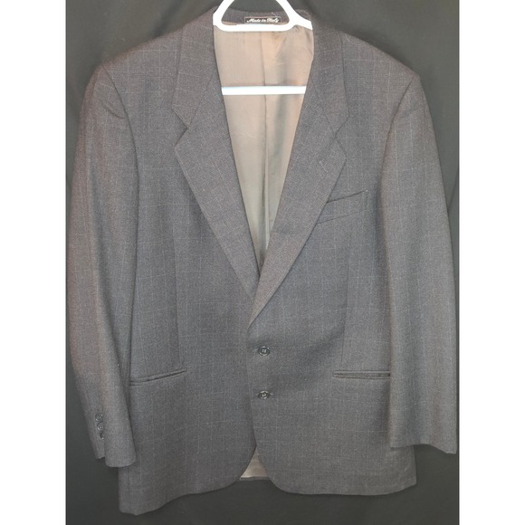 Giorgio Armani Men 42R Charcoal Glen Plaid Wool Suit Blazer Jacket Made in Italy